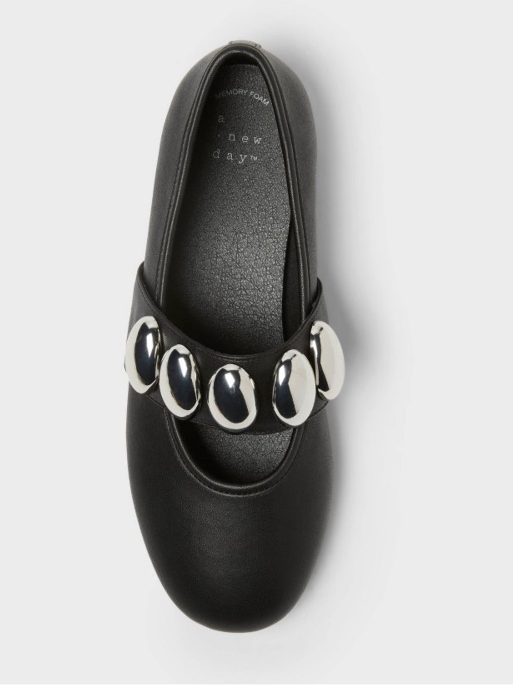 Black Mary Jane Flats with Silver Accent